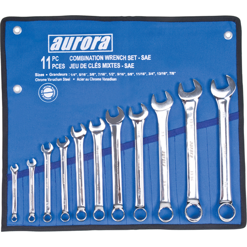 Aurora Tools Wrench Set, Combination, 11 Pieces, Imperial Aurora Tools