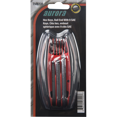 TNB735 Jeu de cl&eacute;s hexagonales &agrave; bout sph&eacute;riques repliables, 9 mcx, Imp&eacute;rial