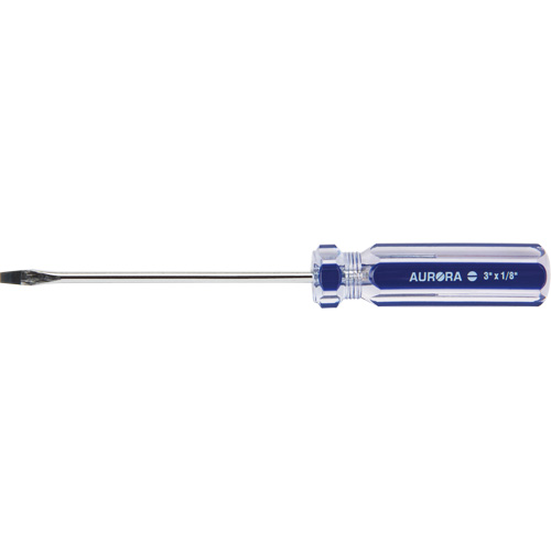 UAX703 Tournevis &agrave; fente bleu transparent avec bandes , Tige de 1/8", Ronde, Prise en Plastique