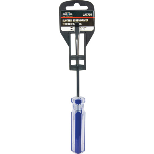 UAX705 Tournevis &agrave; fente bleu transparent avec bandes, Tige de 3/16", Ronde, Prise en Plastique