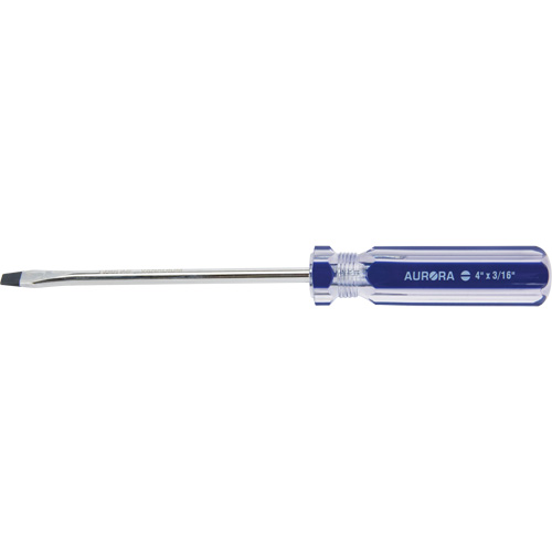 UAX705 Tournevis &agrave; fente bleu transparent avec bandes, Tige de 3/16", Ronde, Prise en Plastique