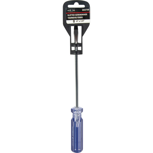 UAX709 Tournevis &agrave; fente bleu transparent avec bandes, Tige de 1/4", Ronde, Prise en Plastique