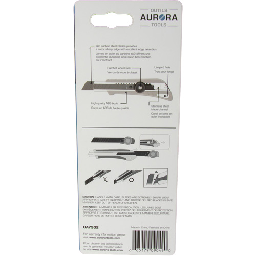 UAY902 18mm Professional Knife with Ratchet, Stainless Steel, Heavy-Duty, Plastic Handle
