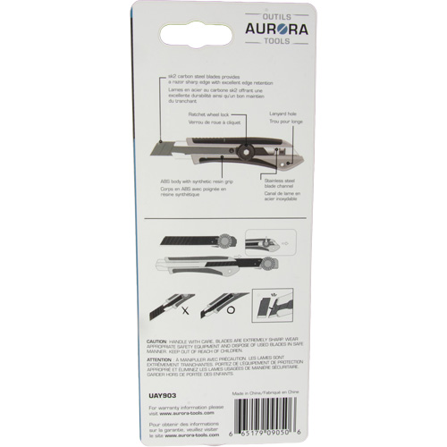 UAY903 Couteau professionnel de 18 mm, Acier inoxydable, Robuste, Prise en Caoutchouc