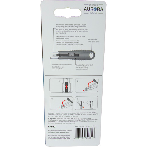 UAY907 Standard-Duty Retractable Safety Knife, Stainless Steel, Rubber Handle