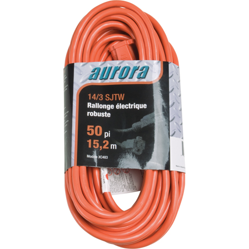 XC483 Vinyl Extension Cord, Outdoor, SJTW, 14/3 AWG, 15 A, 50'