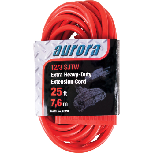 XC491 Vinyl Extension Cord, Outdoor, SJTW, 12/3 AWG, 15 A, 3 Outlet(s), 25'