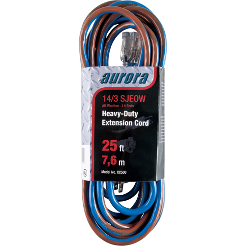 XC500 TPE-Rubber Extension Cord With Light Indicator, All-Weather, SJEOW, 14/3 AWG, 15 A, 25'