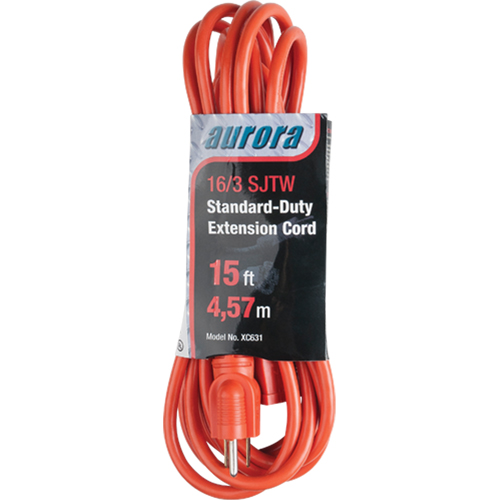 XC631 Extension Cord, Indoor/Outdoor, SJTW, 16/3 AWG, 13 A, 15'