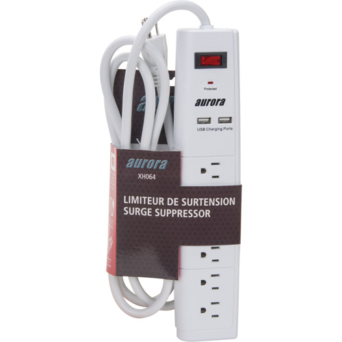 XH064 Limiteur de surtension avec chargeur USB, 6 Prises, 1200 J, 1875 W, Cordon 6'