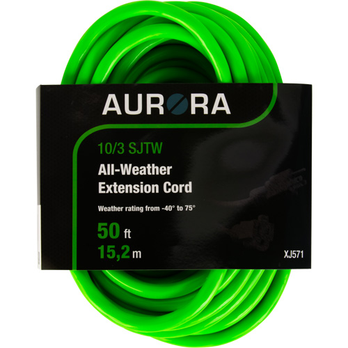 XJ571 Industrial Extension Cord, All-Weather, SJTW, 10/3 AWG, 15 A, 50'