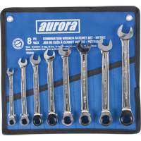 Jeu de clés à cliquet à tête fixe, Combinaison, 8 morceaux, Métrique TEQ834 | Aurora Tools