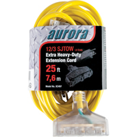 Cordon rallonge en vinyle pour l'extérieur avec indicateur lumineux, SJTOW, AWG 12/3, 15 A, 3 prise(s), 25' XC497 | Aurora Tools
