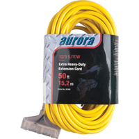 Cordon rallonge en vinyle pour l'extérieur avec indicateur lumineux, SJTOW, AWG 12/3, 15 A, 3 prise(s), 50' XC498 | Aurora Tools